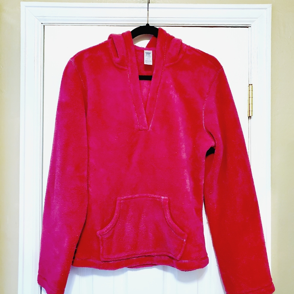 FREE PLAY Barbie Pink Fleece Hoodie Blue Contrast Stitching Size XL